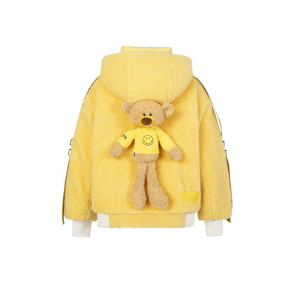 13DE MARZO x Smiley Webbing Lamb Wool Coat Yellow | MADA IN CHINA
