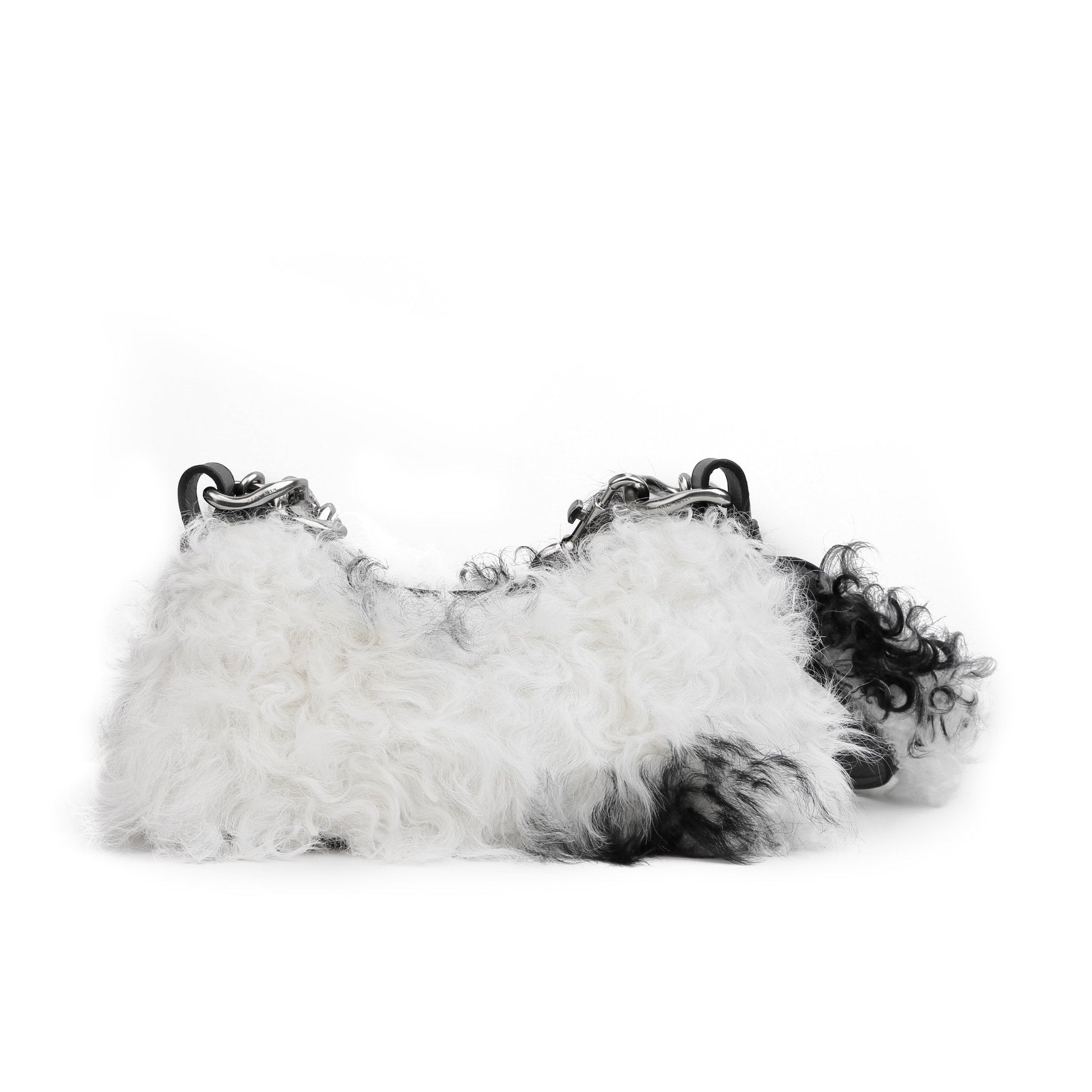 APEDE MOD White and Black Fur Small Lunch Box Pouch | MADA IN CHINA