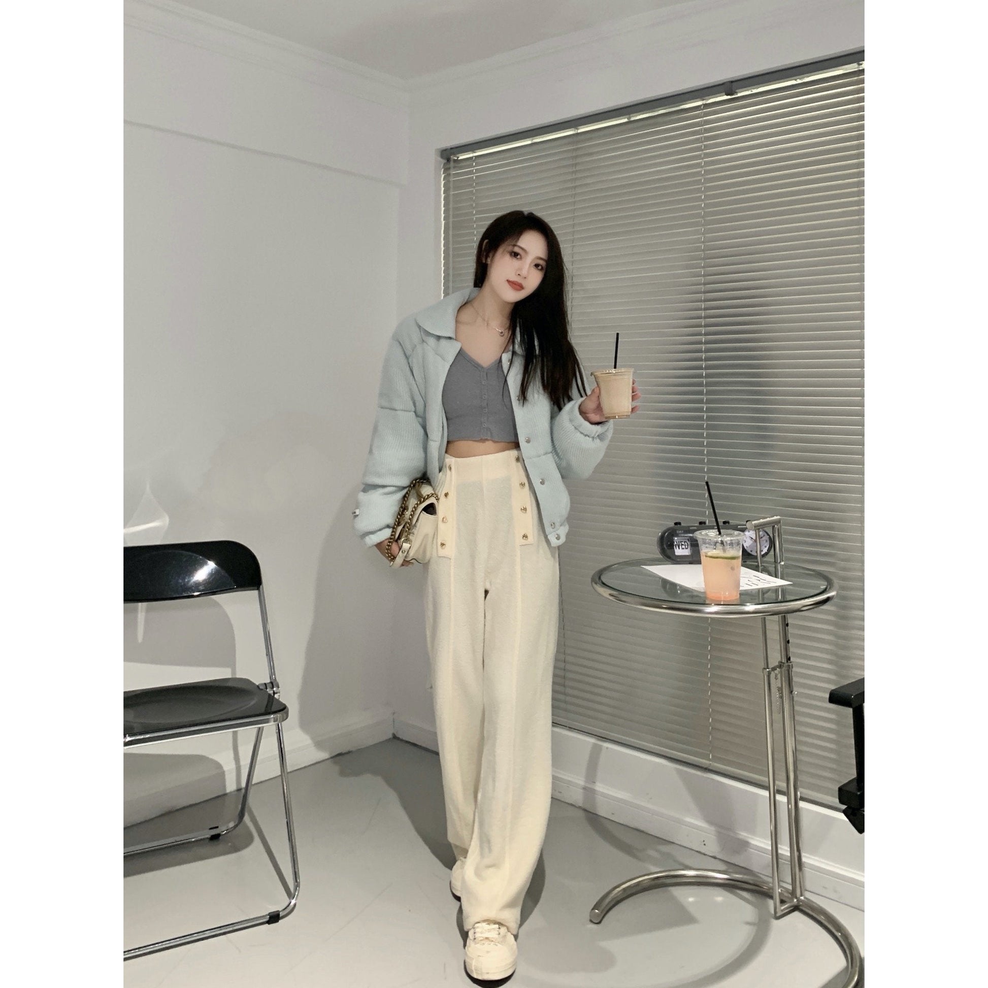 Herlian Metal Buckle Wool Pants White - Fixxshop