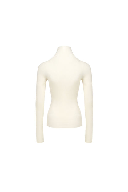 Ann Andelman White Pullover Half-turtleneck Knit Shirt