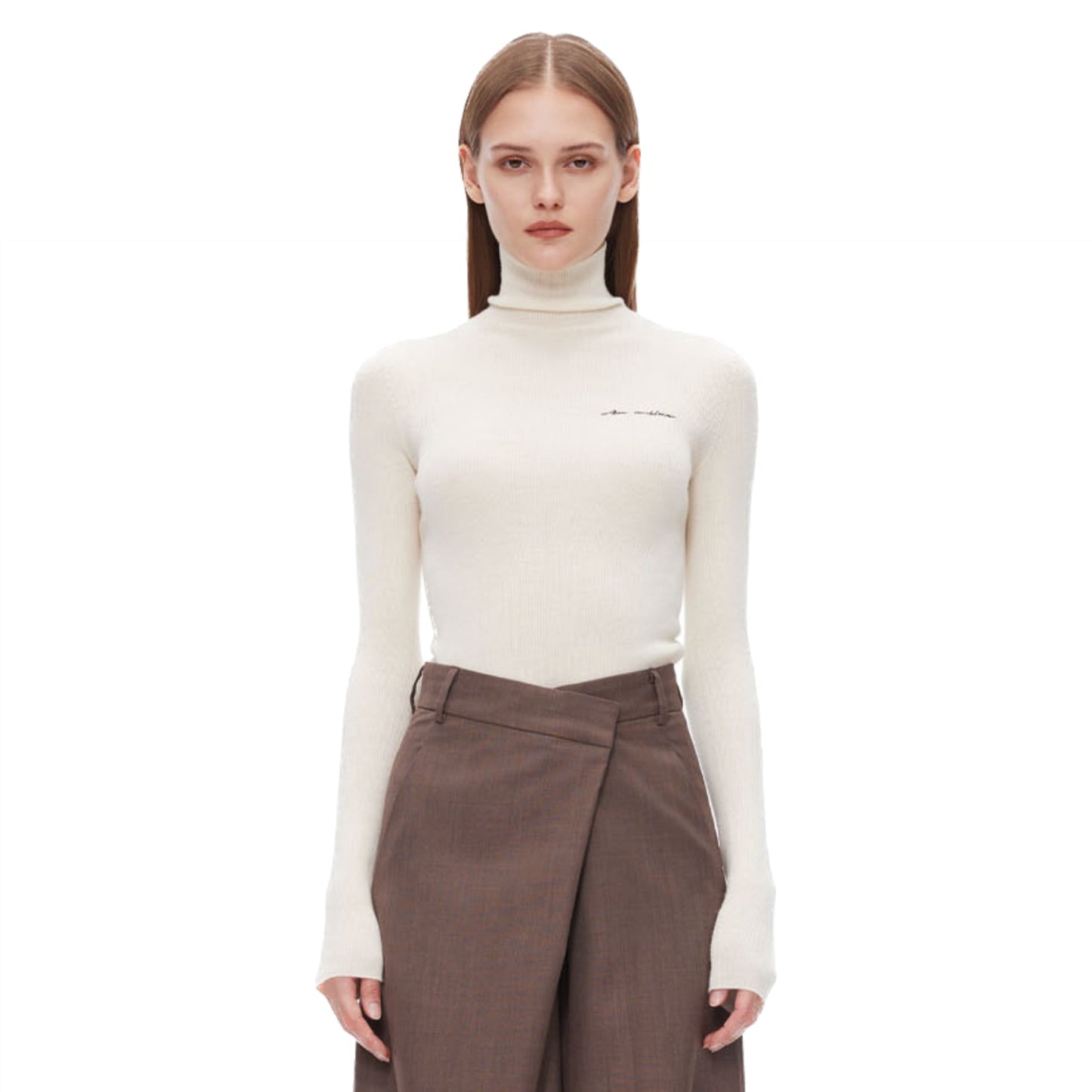 Ann Andelman White Pullover Half-turtleneck Knit Shirt
