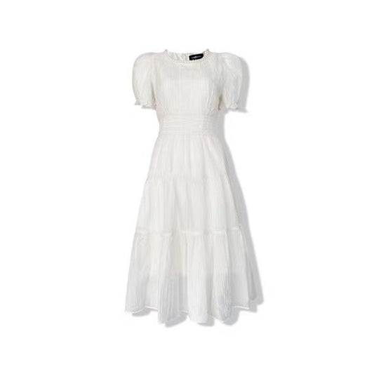 Aimme Sparrow White Ruffle Puff Sleeve Dress