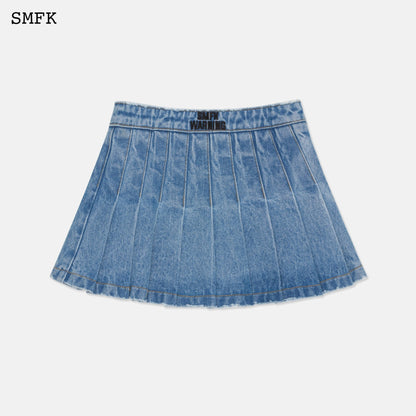 SMFK Wilderness Wandering Blue Pleated Short Skirt