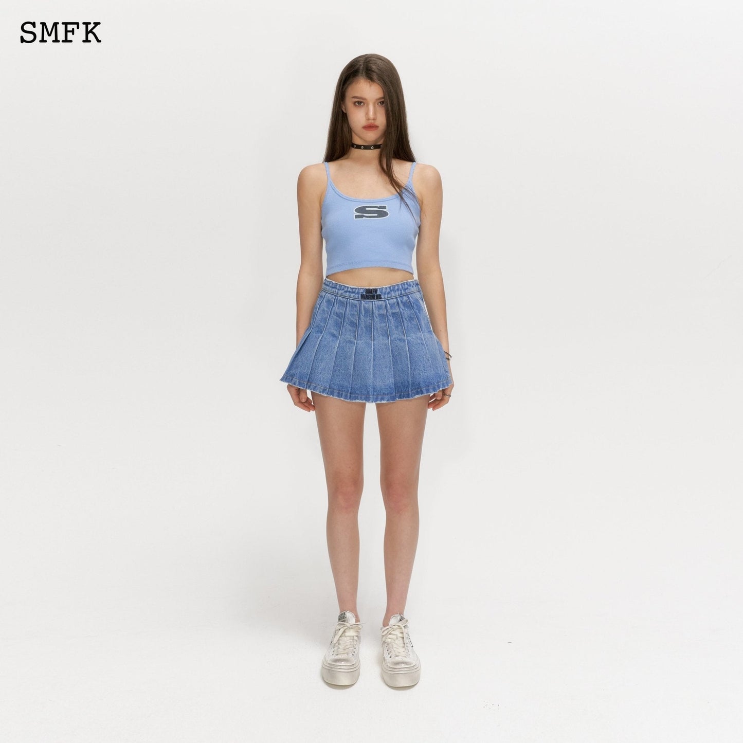 SMFK Wilderness Wandering Blue Pleated Short Skirt