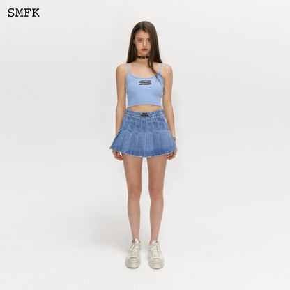 SMFK Wilderness Wandering Blue Pleated Short Skirt