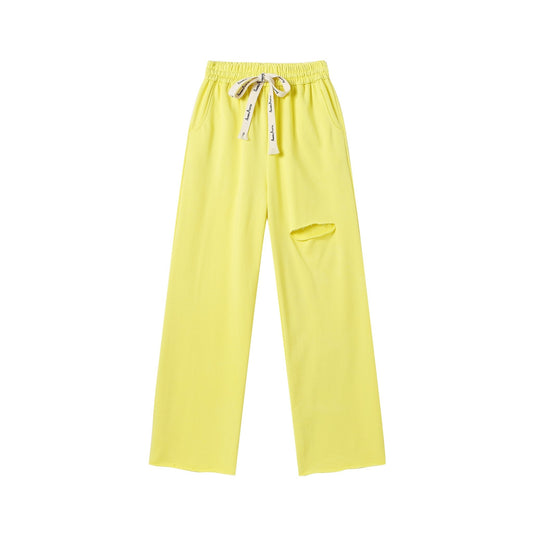 Andrea Martin Yellow Drawstring Ripped Trousers